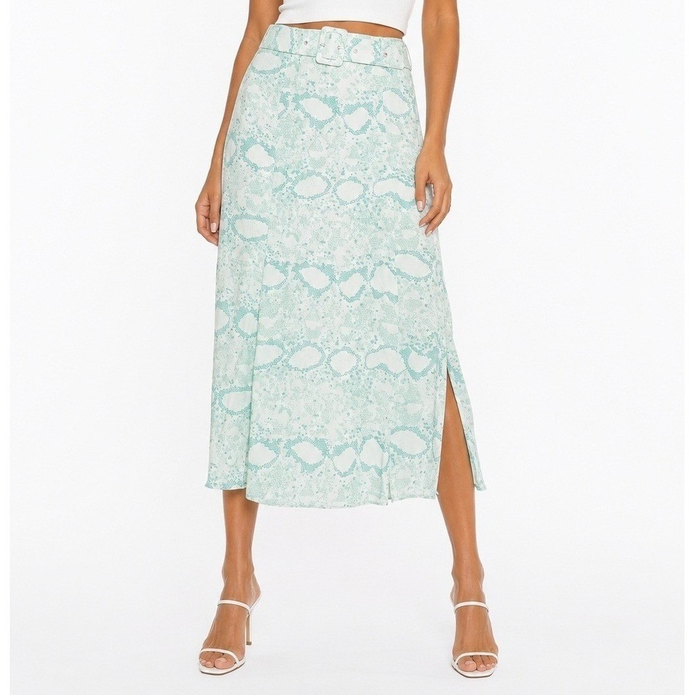 Know One Cares Women Mint Python Belted Midi Slit Skirt Size M NWT